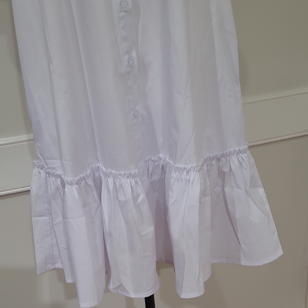 Sunnow White Ruffle Button-Front Shift Dress - Picture 3 of 7